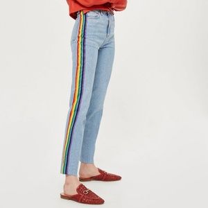 Topshop Rainbow Side Straight Leg Raw Hem Jeans